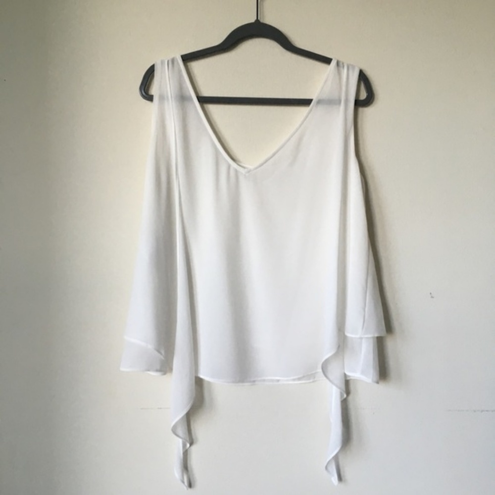 Final Markdown $5 Flowy White Tie Front Top - Picture 3 of 4